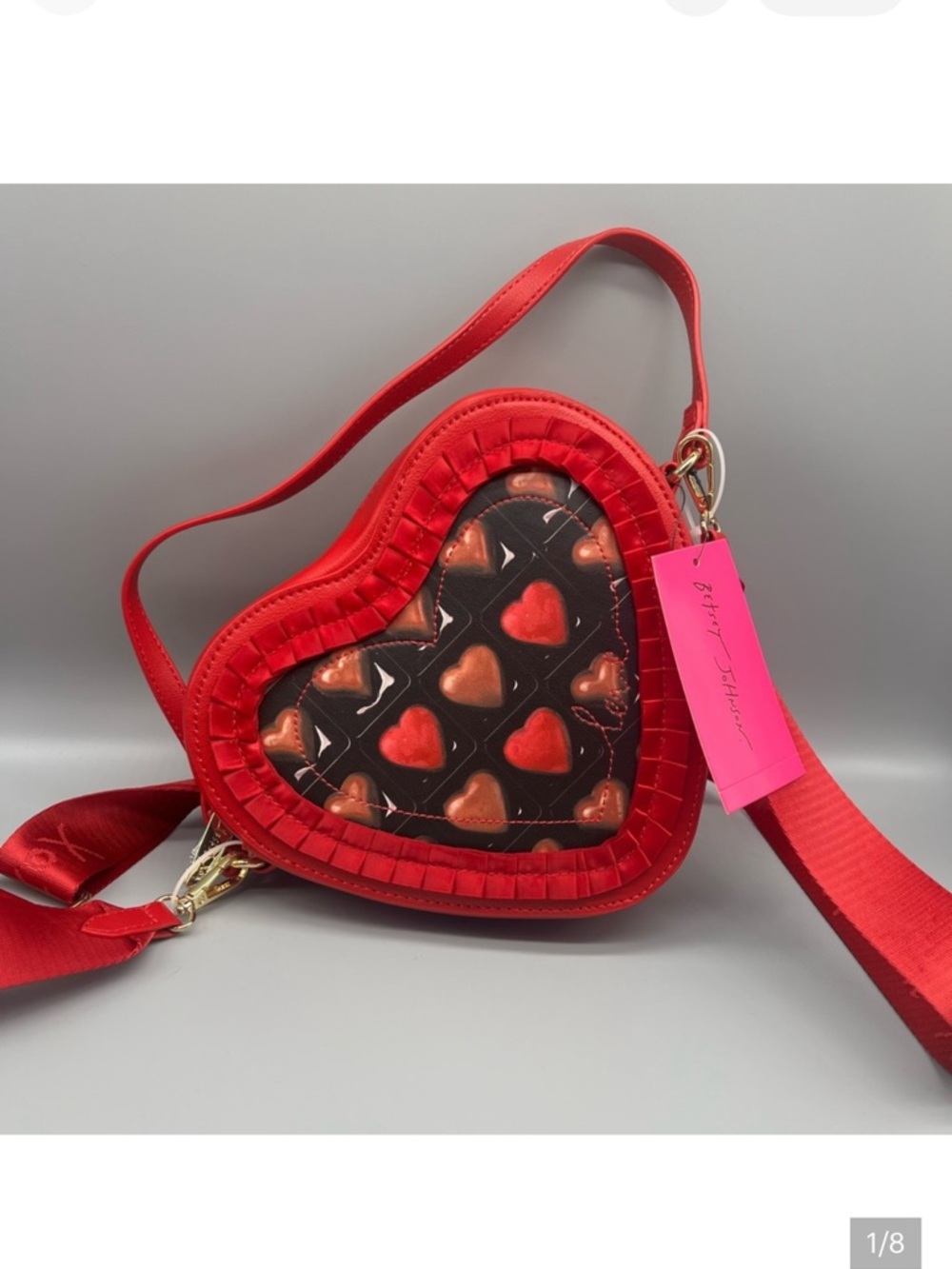 NWT Betsey Johnson Red Heart-Shaped Box of Chocolatesa Bag Purse
